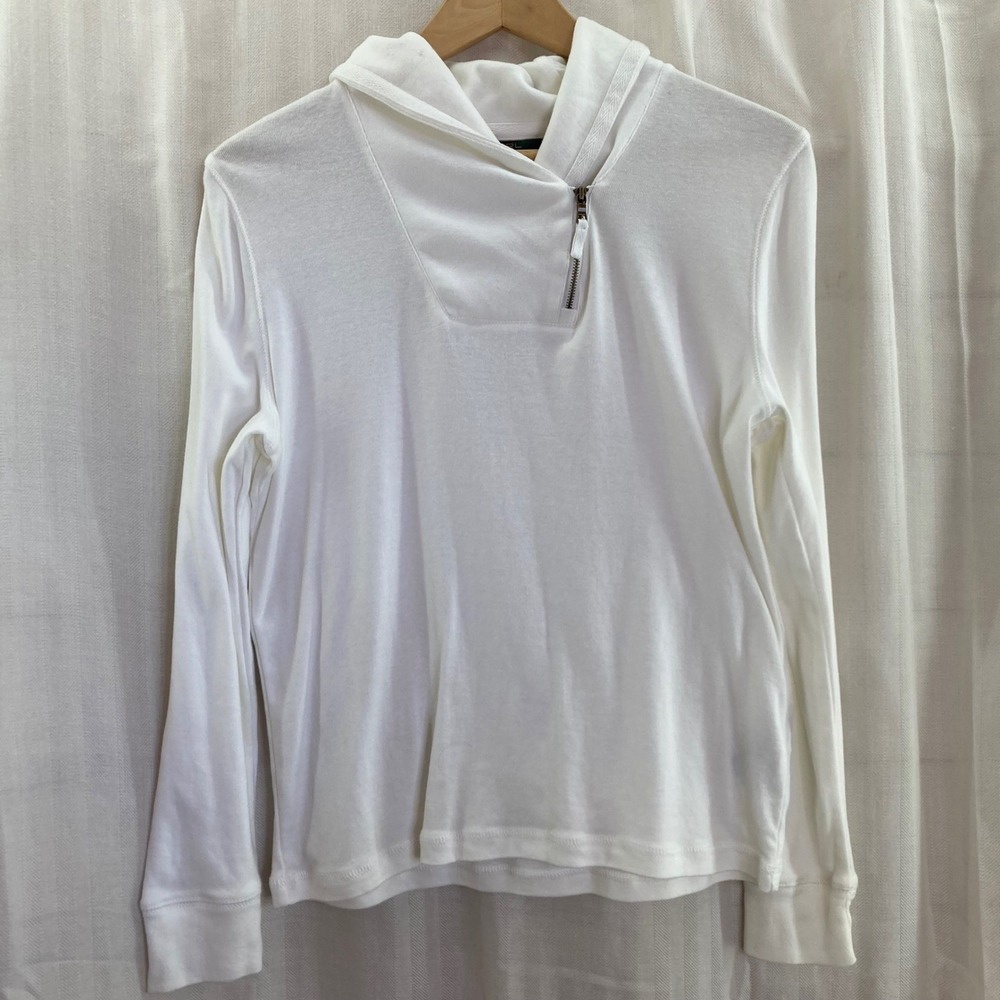 LRL Lauren Jeans Co. Petite White‎ Cotton Half Zip Hoodie Sweatshirt